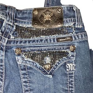 Miss Me Distressed Skinny Leg Denim Jeans Size 31 Embellished Rhinestones